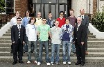 Pupils that achieved at least 4 A Grades in their A-Level examinations at the Abbey Christian Brothers Grammar School, Newry are congratulated by Headmaster Mr. Dermot McGovern. Included are Damian McParland, Homesh Sayal, Martin Davidson, Dermot Markey, Fergal McAlinden, Ronan McDonald, John-Paul OHare, Conor Sweeney and Adrian McNamee. Also included are Vice Principals Mr Ronan Ruddy and Mr. Paul OShea. Missing from photograph is Michael Boyle.